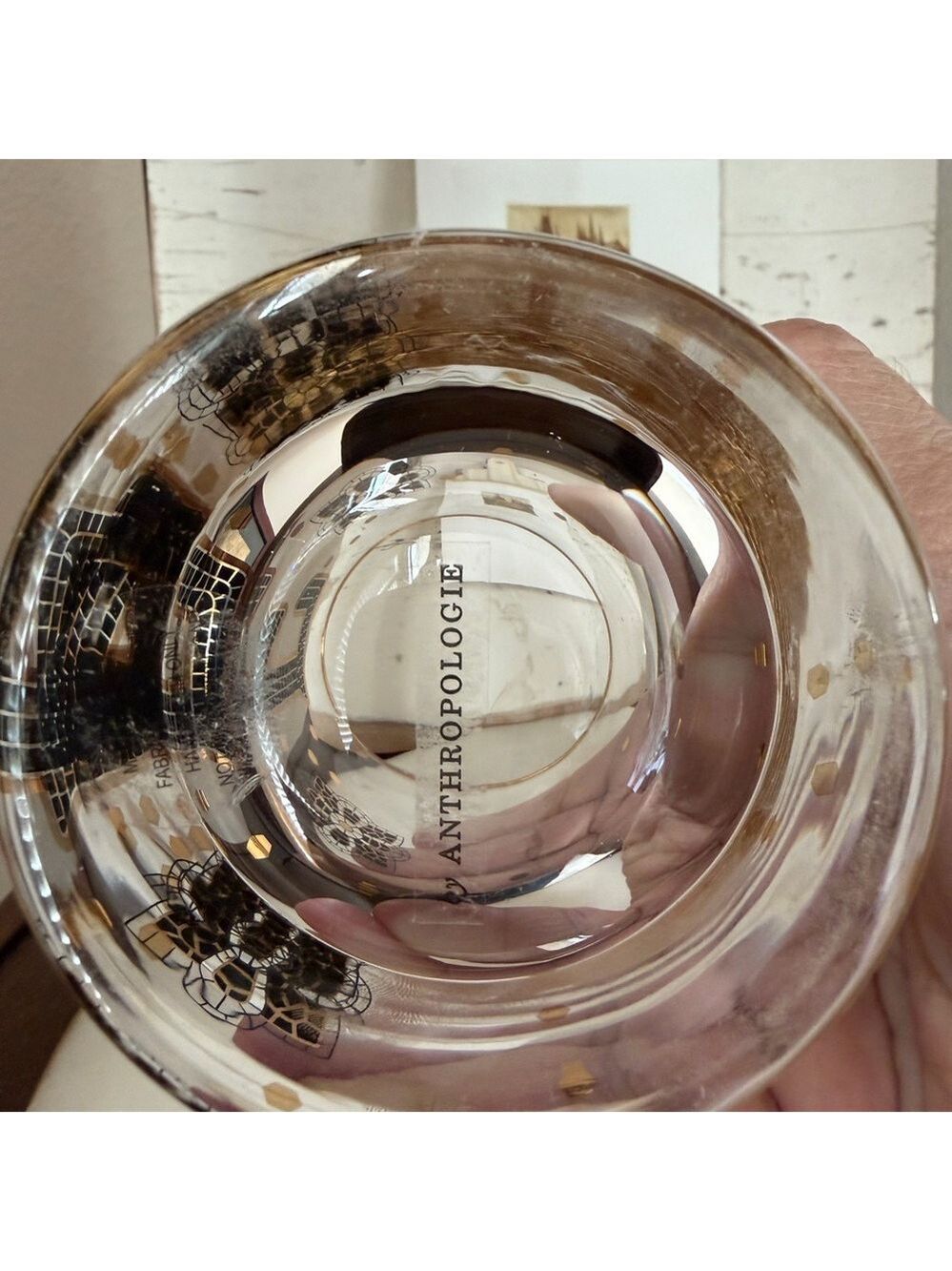 By Anthropologie Bistro Monogram E Tumbler 24K Gold Rim/Decals Old Fashioned - Picture 6 of 6